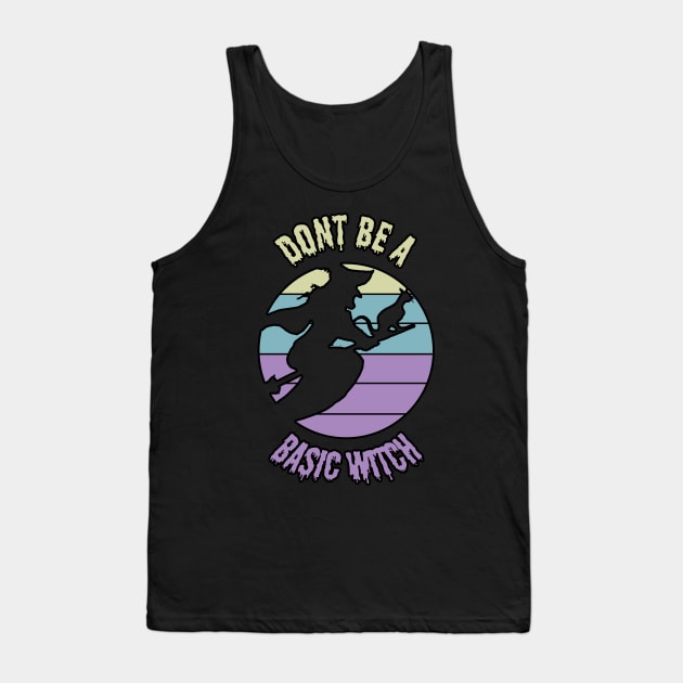 Don't Be A Basic Witch flying sunset Halloween Scary Tan Blue Purple Tank Top by Black Ice Design